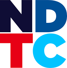 the ndtc logo is shown in red, white and blue